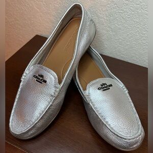 Coach Mary Lockup Silver Pebble Leather Loafer